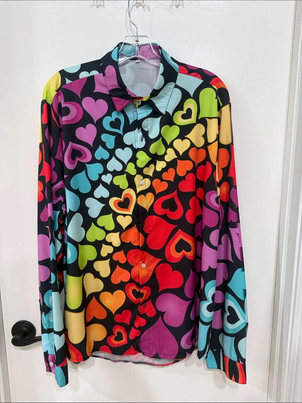 Men's Multicolor Heart Print Button-Up Shirt